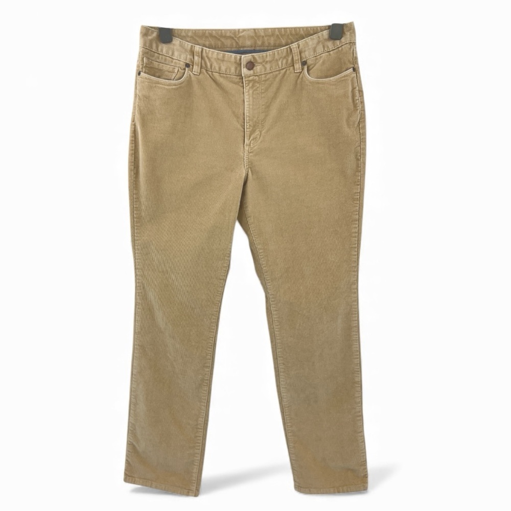 LL Bean Corduroy Favorite Fit Womens 14 Tall Straight Leg Tan Pants New